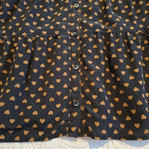 Madewell women's size XS 100% silk blouse black with taupe colored hearts VGUC - Picture 6 of 6